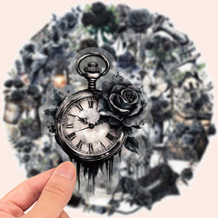 50pcs Rose & Vintage Newspaper Vinyl Stickers Reusable