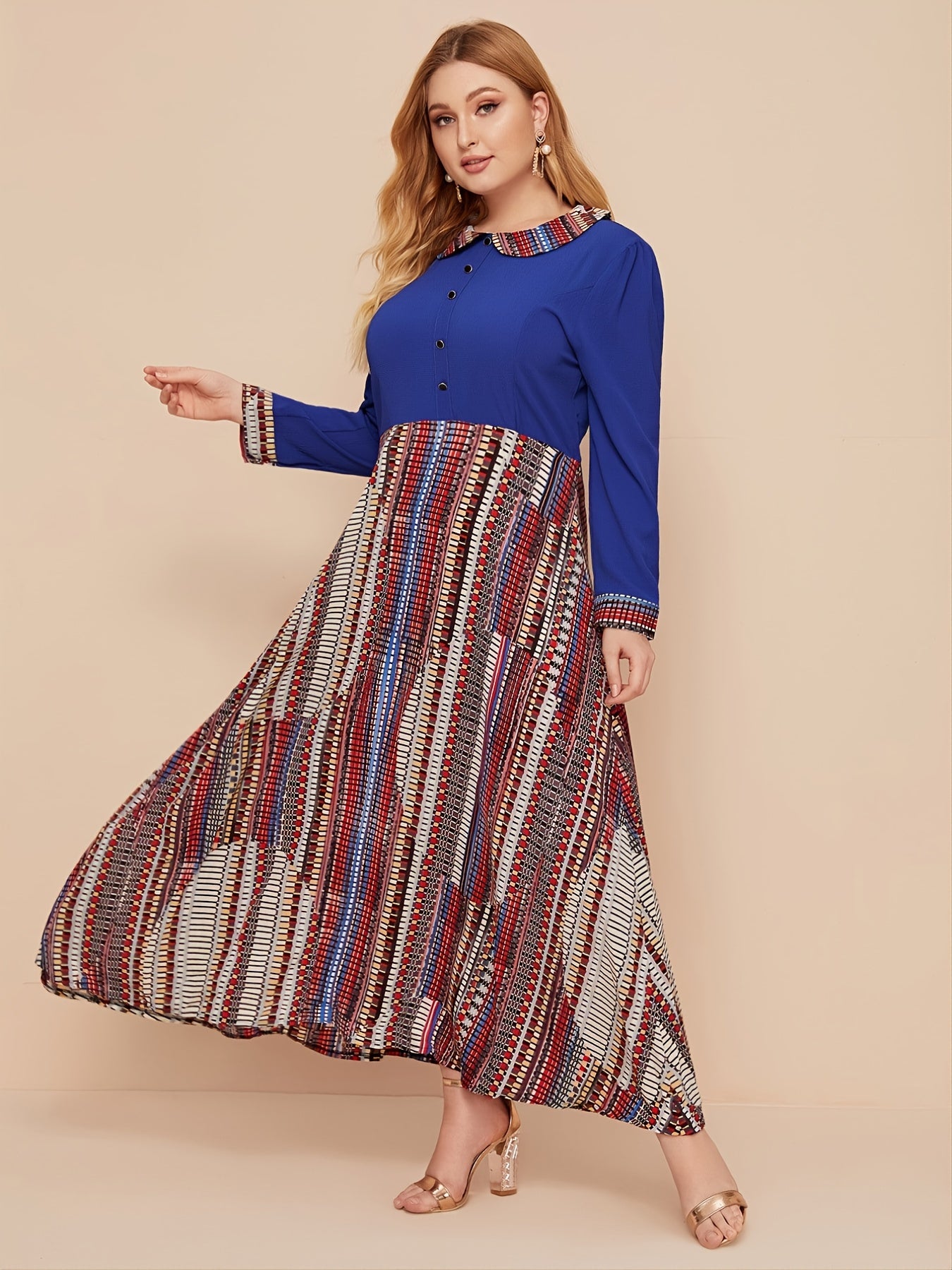 Contrast Lapel Maxi Dress Plus Size