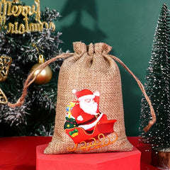 Christmas Burlap Bags Drawstring Candy Packaging Bags