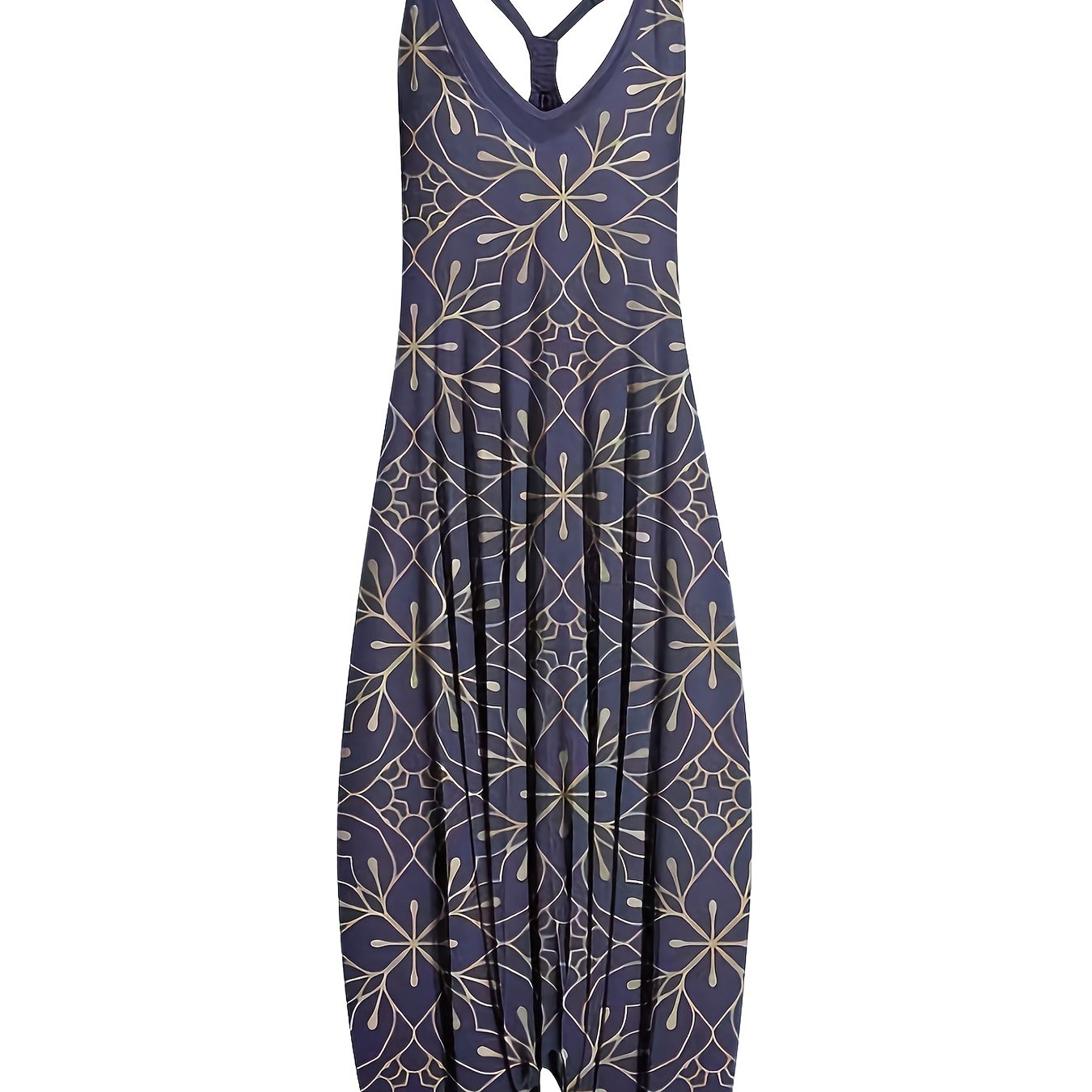 Print V Neck Harem Jumpsuit Spaghetti Strap Summer Clothing