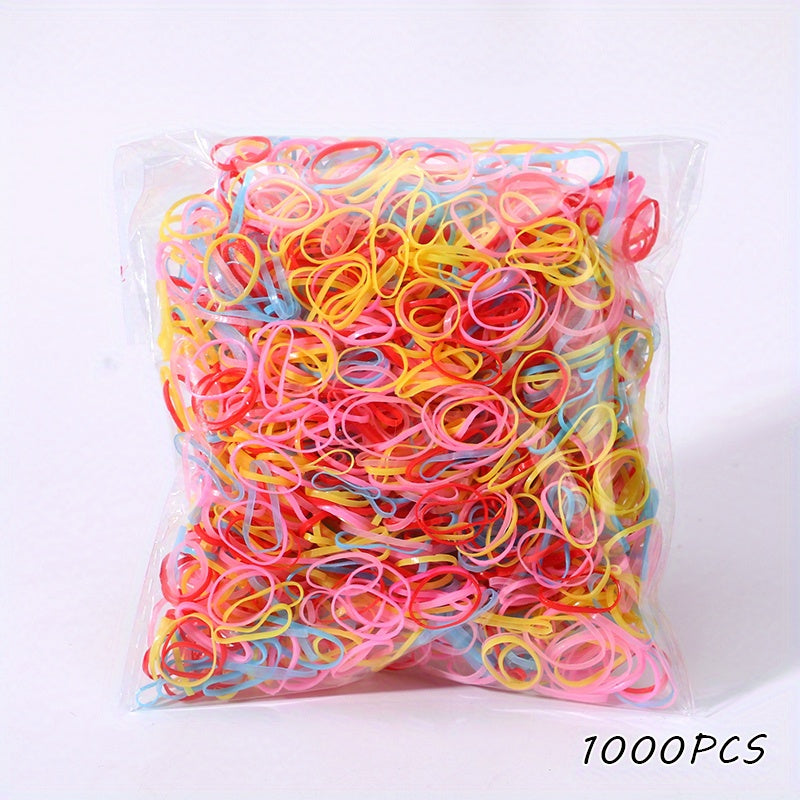 1000pcs Girls Mini Elastic Disposable Colorful Hair Ties Set