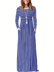 Striped Print High Waist Maxi Dress