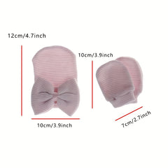 Big Bow Soft Gloves & Hat Set With Baby Pullover Hat