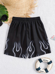 Coconut Trees Pattern Drawstring Boys Beach Trunks Kids Swimming Shorts