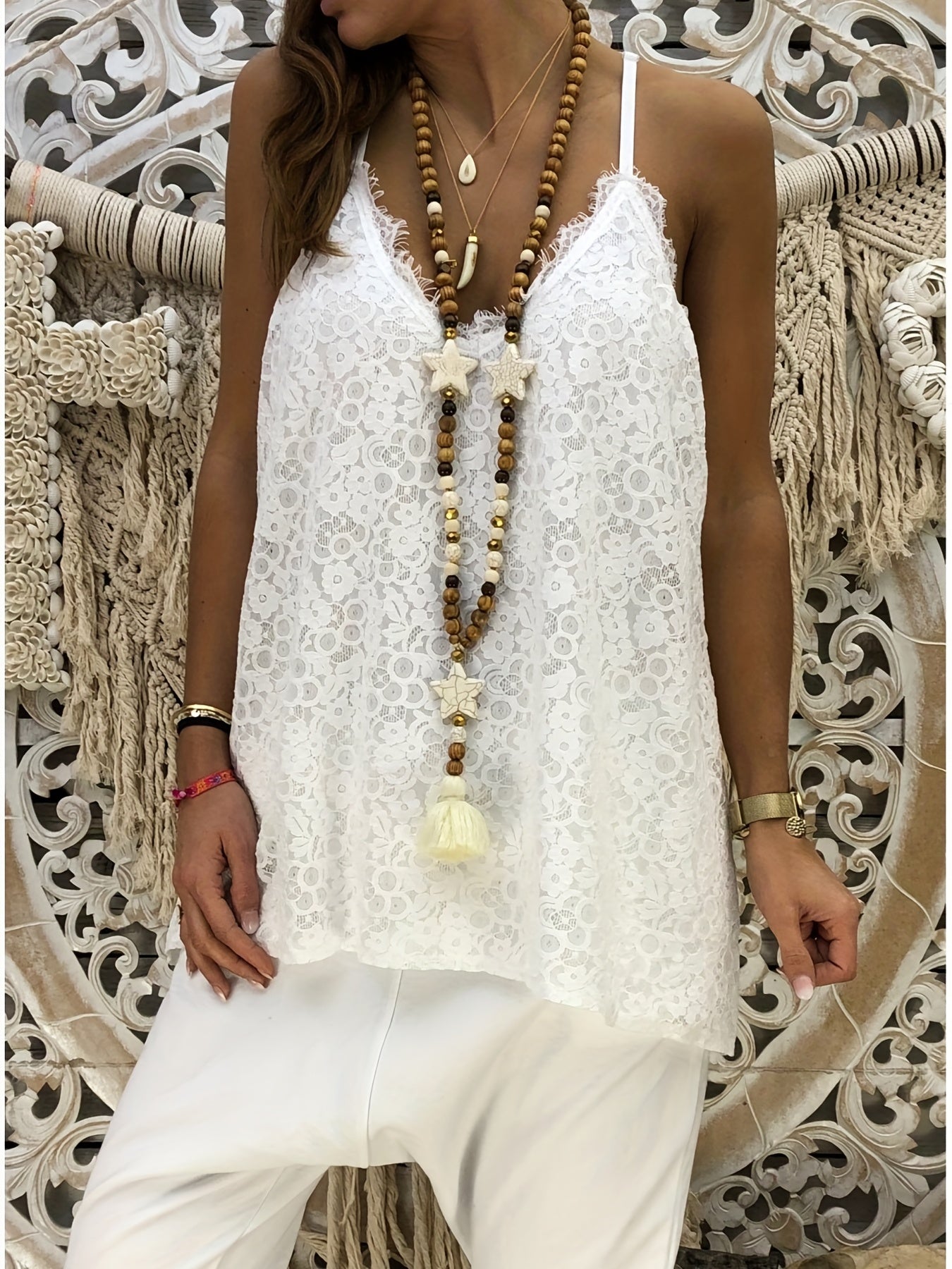 Lace Solid Cami Top V Neck Summer Sleeveless Women's Clothing