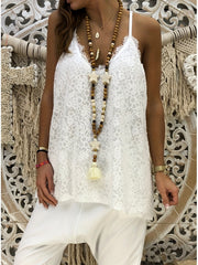Lace Solid Cami Top V Neck Summer Sleeveless Women's Clothing