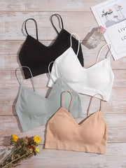 4pcs Solid Ribbed Wireless Bras Comfy Stretch Intimates Bra Women's Lingerie