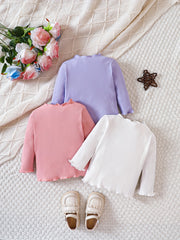 Baby Girl's Ribbed Knit Long Sleeved T-shirt 3pcs Set