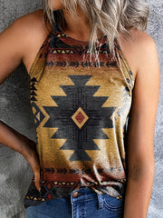 Vintage Graphic Print Halter Neck Tank Top