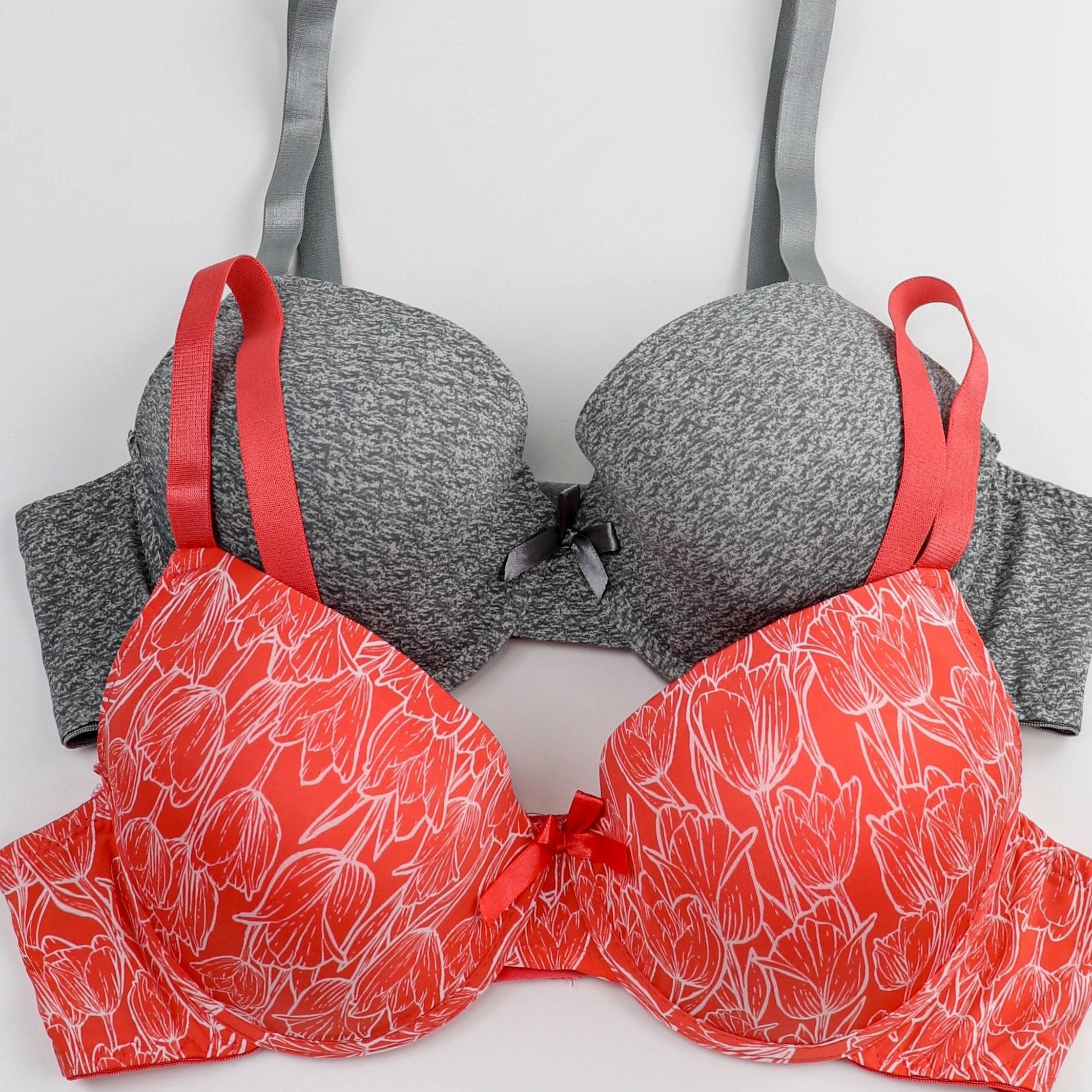 2 Pack Plus Size Bras Set Women's Tulip Print Padded Bras Two Piece Set
