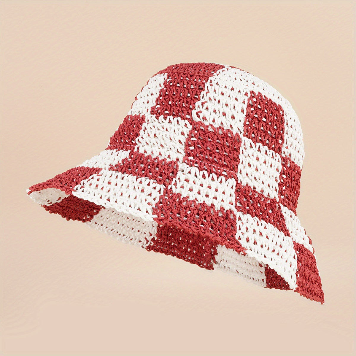 Checkerboard Straw Hat Large Brim Sun Protection Fisherman Hat