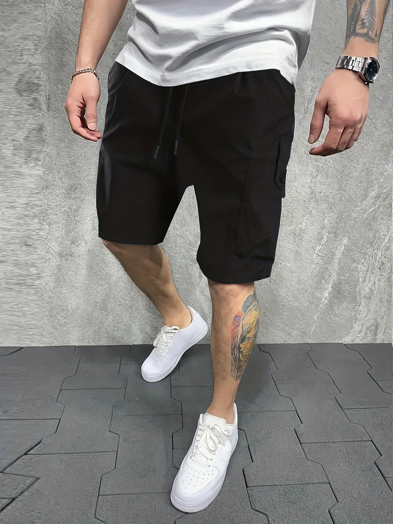 Men's Casual Cargo Shorts Solid Waist Drawstring Summer Outdoor