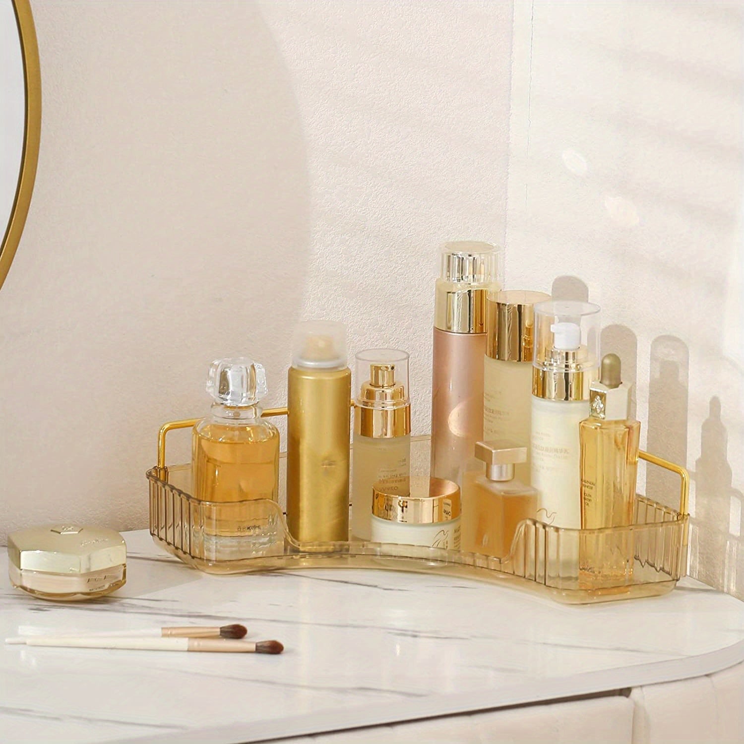 Corner Bathroom Counter Organizer Makeup Vanity Shelf Perfume Tray