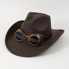 Gothic Punk Windproof Goggles Woolen Cowboy Hat