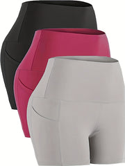 3 Pack Plus Size Tummy Control Biker Shorts Set with Pockets