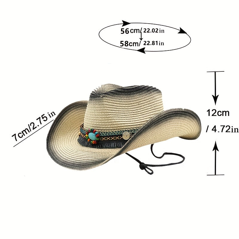 Vintage Straw Hat Sun Hat Western Cowboy Boho Style