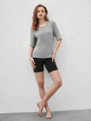 Lace Up Lounge Tops Crew Neck Half Sleeve Top Women's Sleepwear
