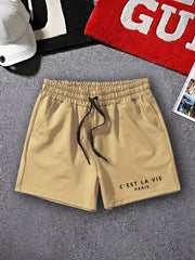 Men's Casual Letter Print Track Shorts Drawstring Waist Summer Workout Shorts
