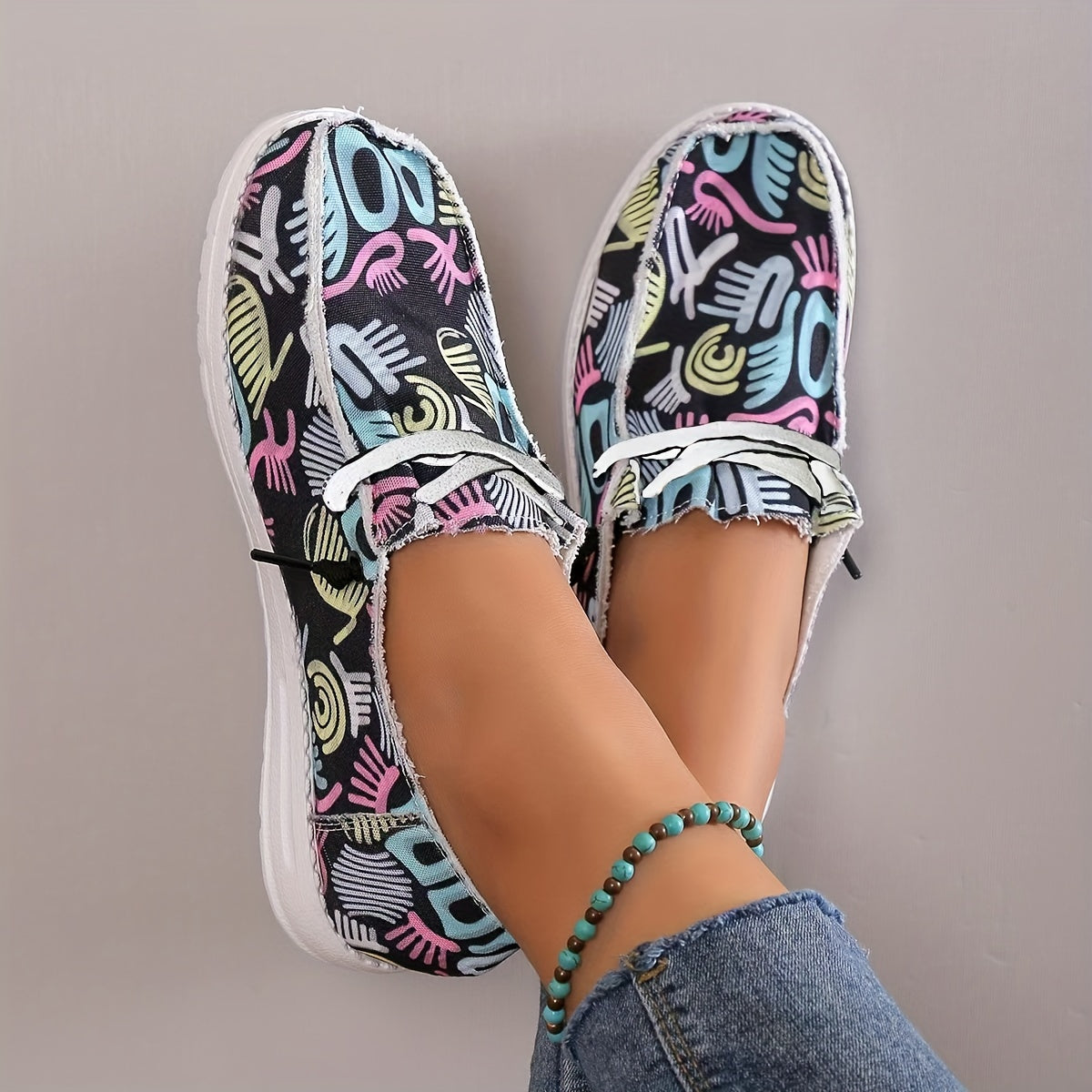 Women's Abstract Pattern Loafers Casual Canvas Shoes