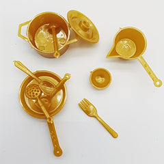 10pcs Dollhouse Mini Kitchen Cookware Set - Stovetop Pots and Pans 1:12 Scale
