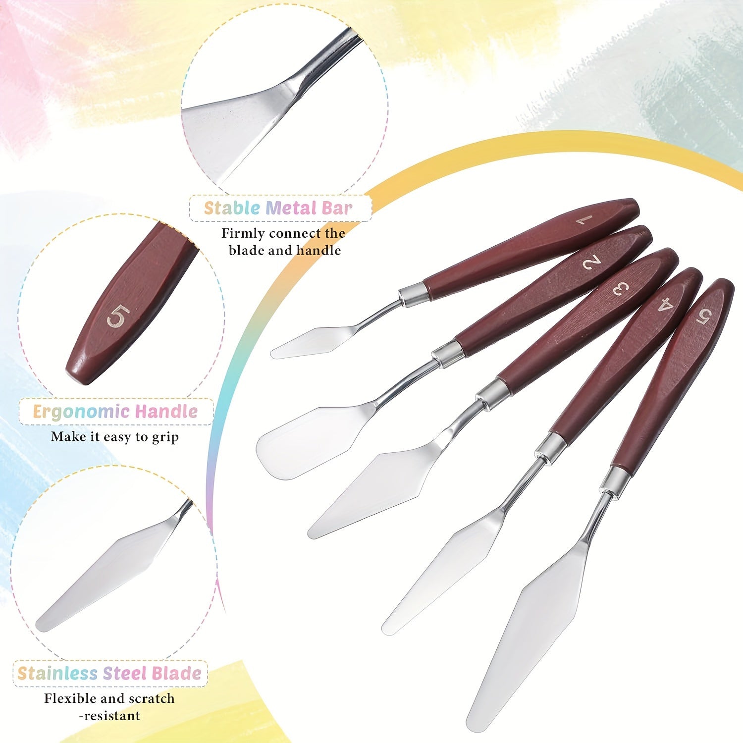 5pcs Stainless Steel Spatula Palette Set for Painting