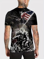 3D American Flag Print Men's T Shirt for Summer