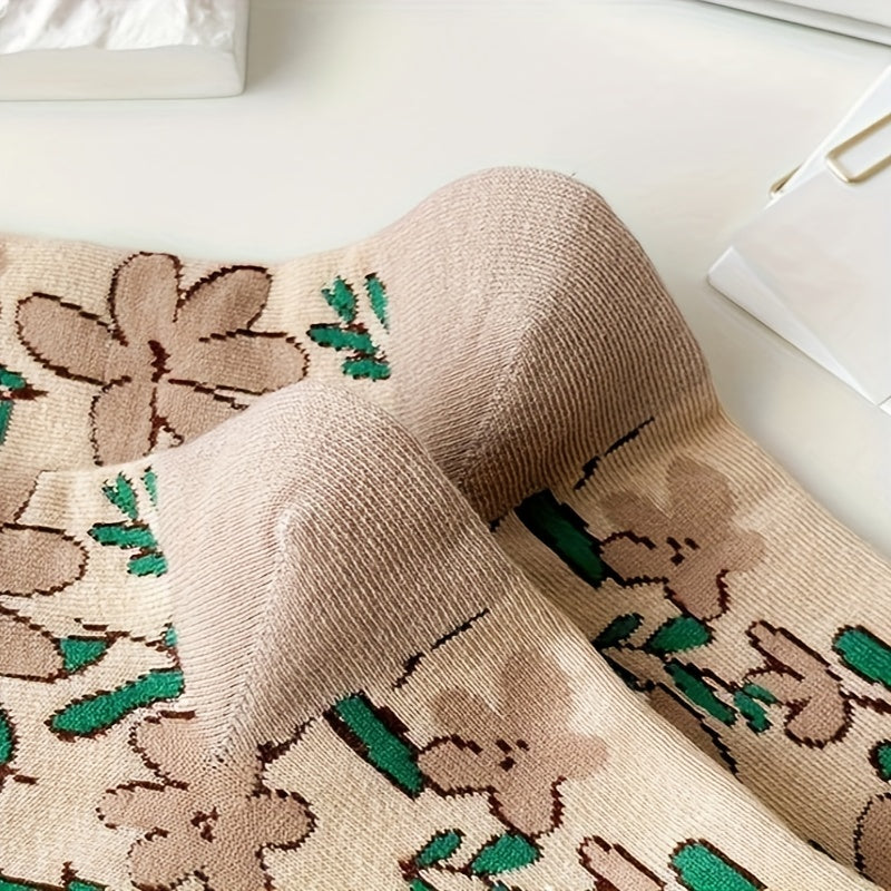 5 Pairs Floral Print Socks Women's Mid Tube Stockings