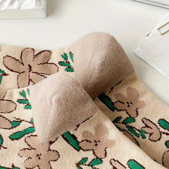5 Pairs Floral Print Socks Women's Mid Tube Stockings