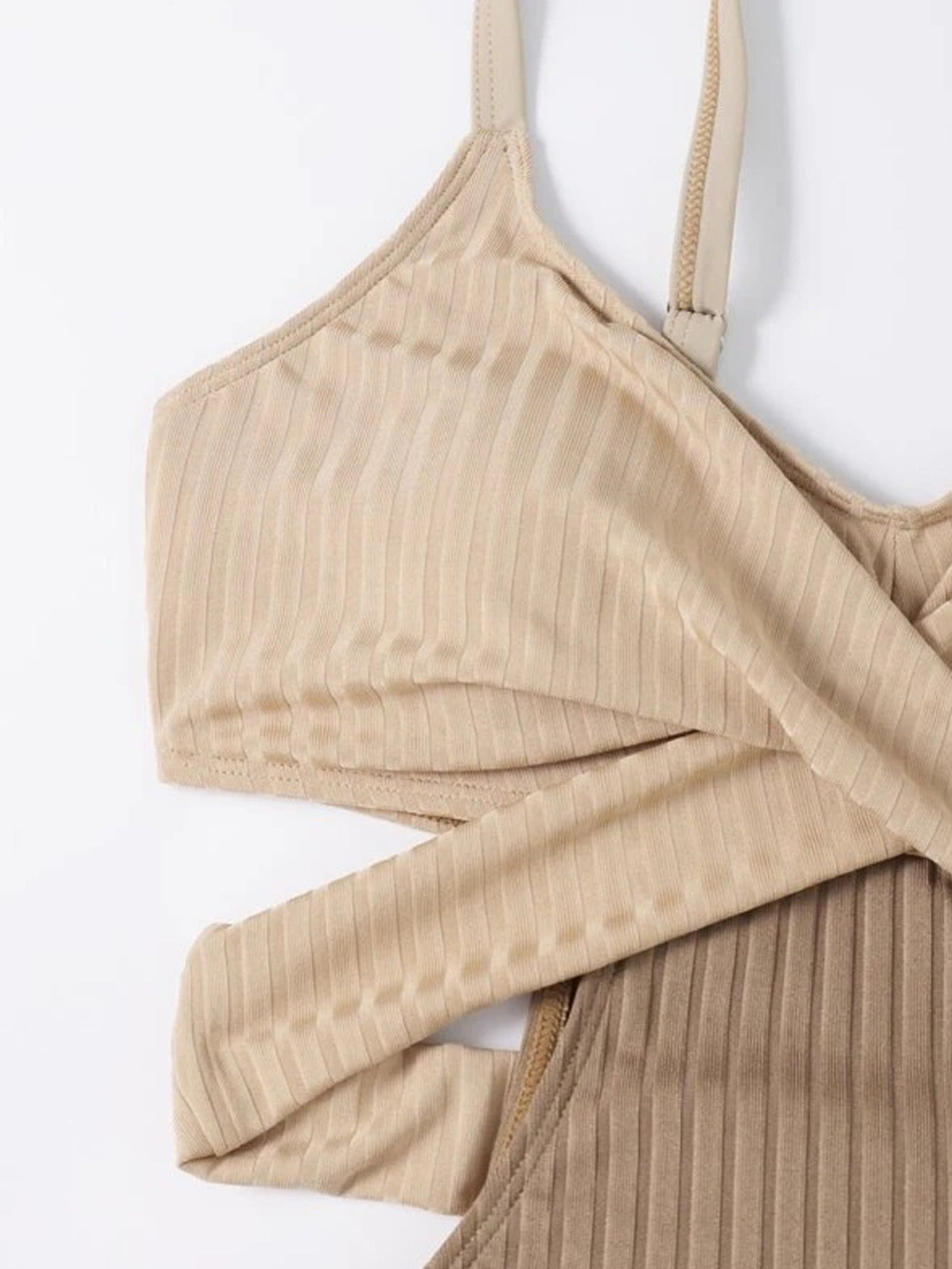 Beige Criss Cross One Piece Swimsuit
