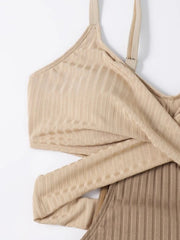Beige Criss Cross One Piece Swimsuit