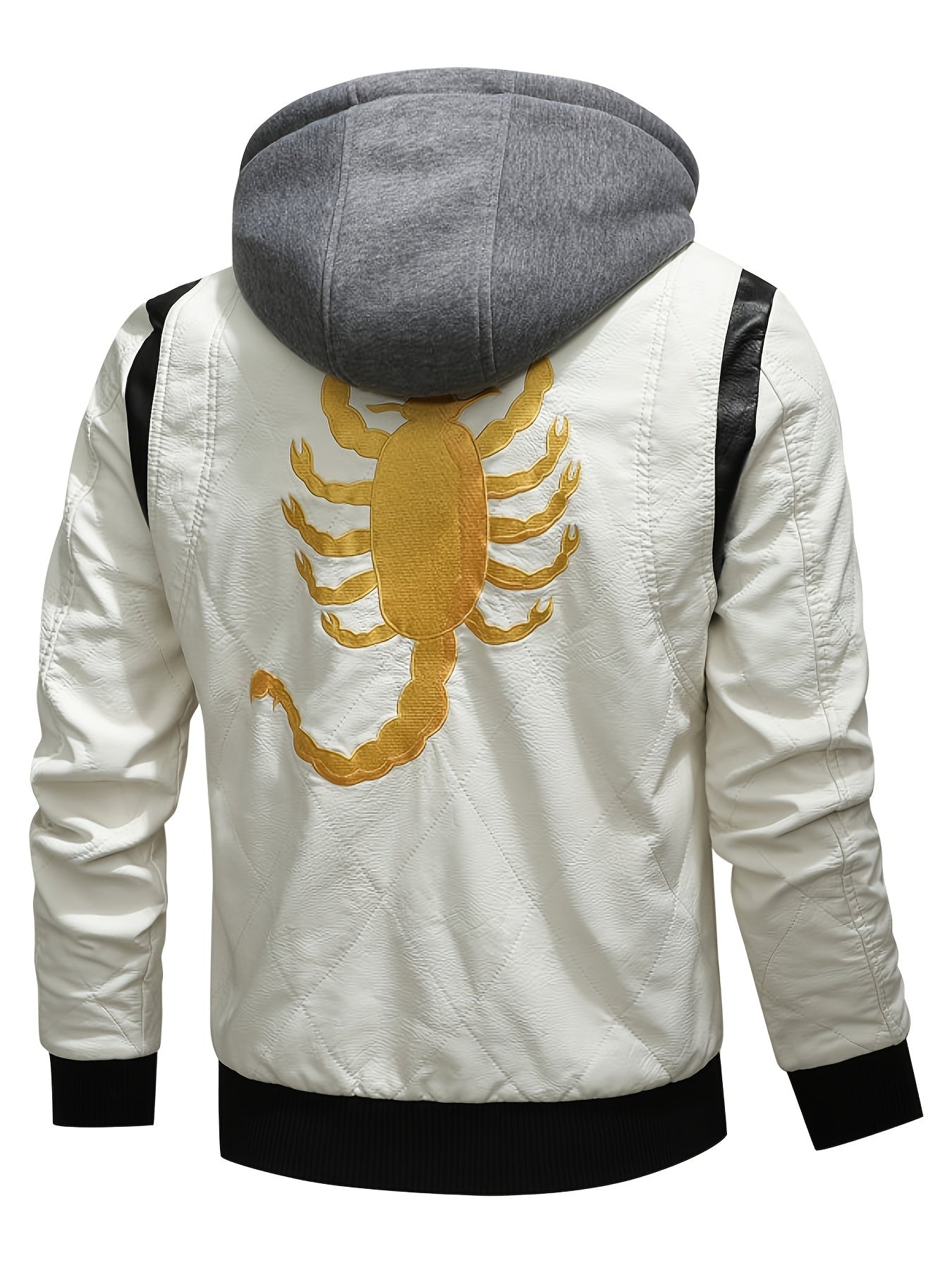 Men's Scorpion Print PU Leather Jacket With Hood