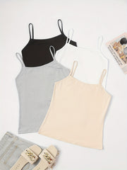 4pcs Solid Cami Tops Crew Neck All-match Women's Lingerie