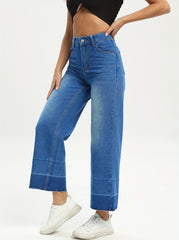 Whiskered Wide Leg Cropped Jeans Women's Denim