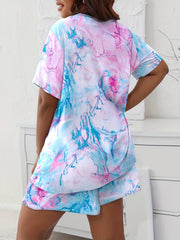 Colorblock Lounge Set Short Sleeve Crew Neck Top & Elastic Waistband Shorts