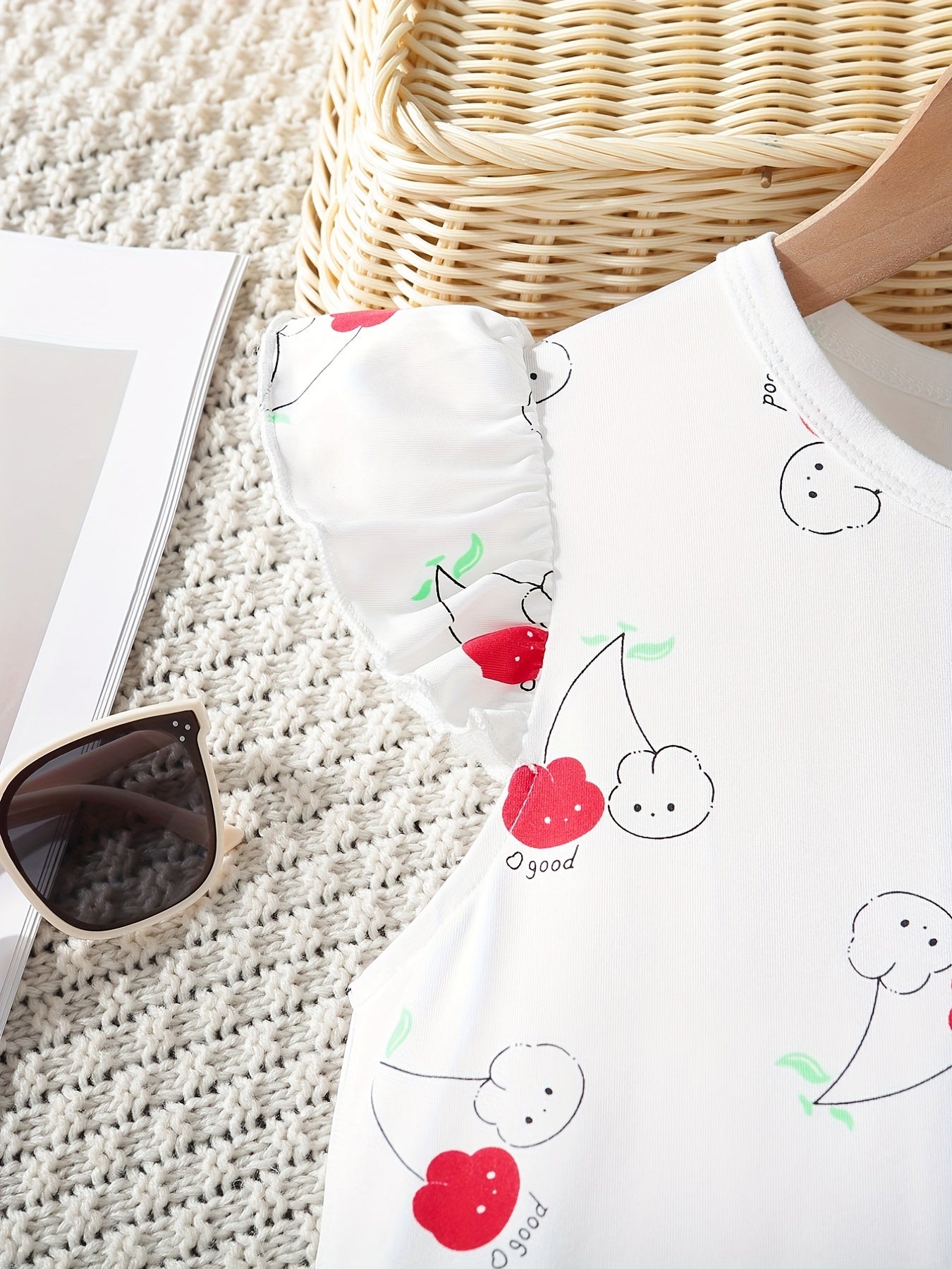 Girls Cherry Print Sleeveless Nightdress Ruffle PJ Round Neck Dress
