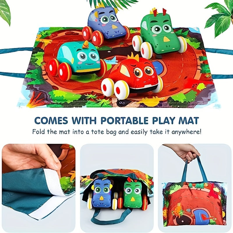 Dino Pull Back Cars for Toddlers 18-36 Months - Plush Toy Cars for Baby