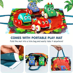 Dino Pull Back Cars for Toddlers 18-36 Months - Plush Toy Cars for Baby
