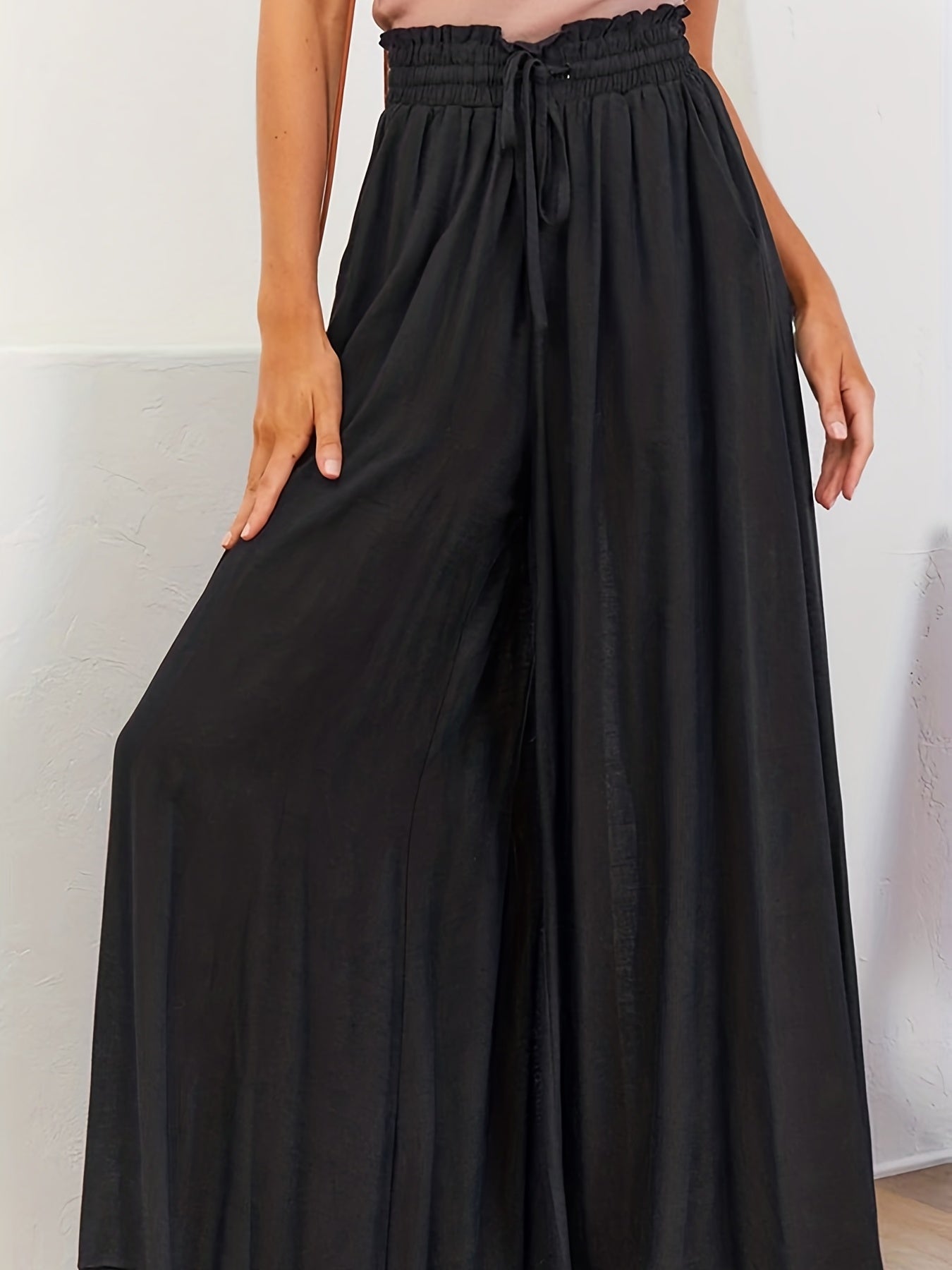 Boho Drawstring Wide Leg Pants Casual Smocked Waist Elastic Palazzo Pants