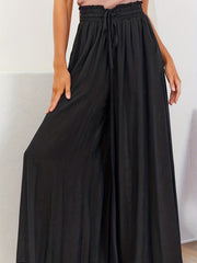 Boho Drawstring Wide Leg Pants Casual Smocked Waist Elastic Palazzo Pants