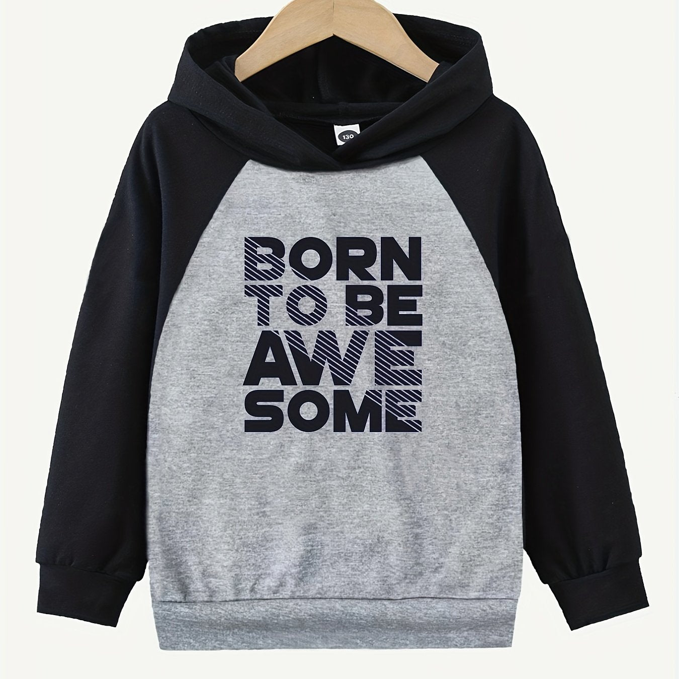 AWESOME Letter Print Boys Hooded Sweatshirt