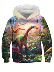 3D Dinosaur & Broken Brick Print Kid's Hoodie Pullover for Spring Fall Winter