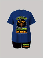 Women's Plus Figure & Slogan Print Top & Shorts Set