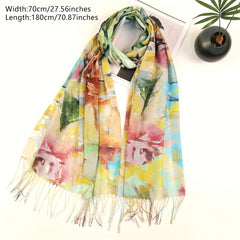 Tie Dye Print Scarf Hijab Boho Tassel Shawl Women