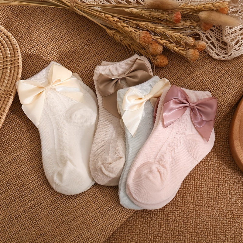 4Pairs Baby Girls Kids Mesh Breathable Soft Socks Bowknot Sweet Children's Socks