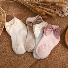 4Pairs Baby Girls Kids Mesh Breathable Soft Socks Bowknot Sweet Children's Socks