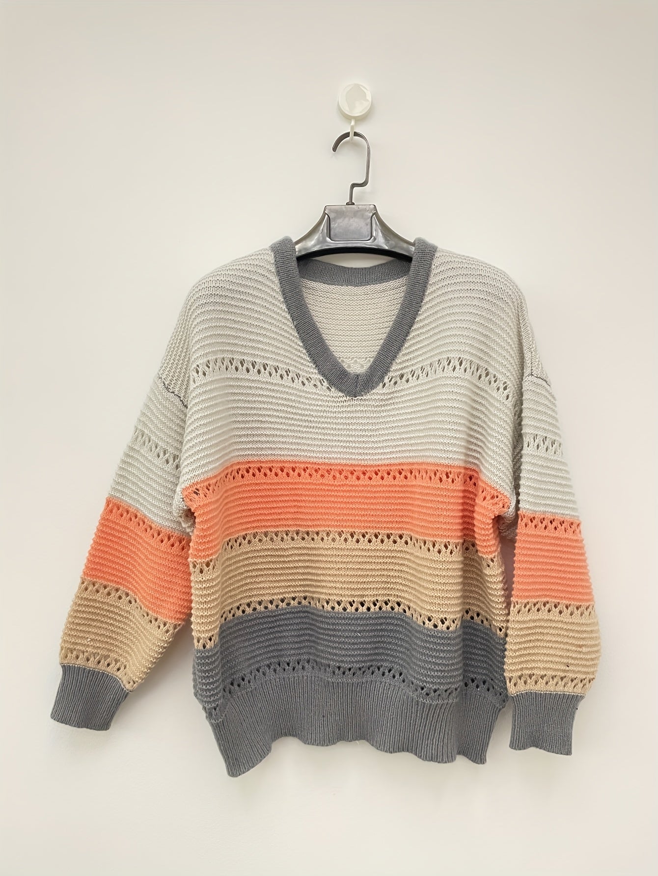 Colorblock V Neck Sweater Long Sleeve