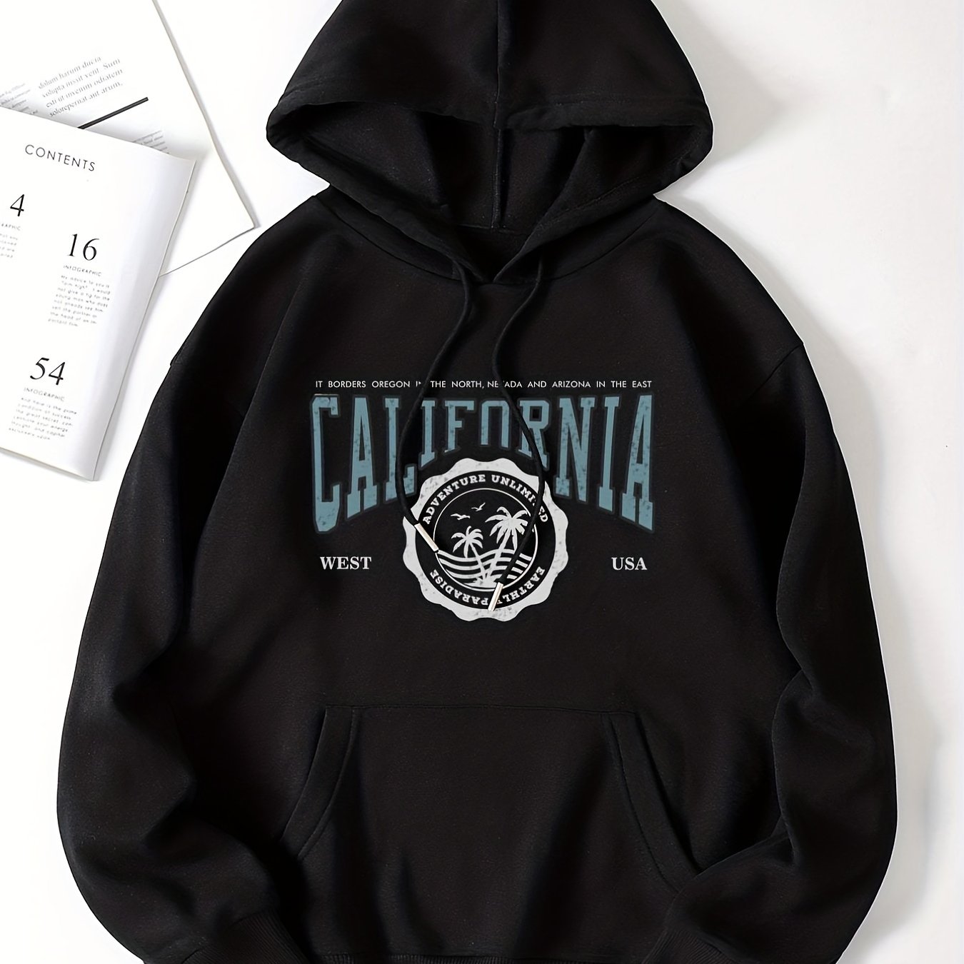 Coconut Tree Print Hooded Sweatshirt for Women