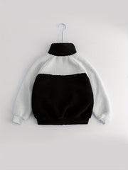 Boys Fuzzy Fleece Jacket Letter Patchwork Stand Collar Kids Warm Zipper Coat