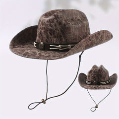 Vintage PU Leather Cowboy Hat Western Fedora Cap