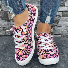 Love Heart Pattern Flat Shoes Slip On Casual Lightweight Soft Comfortable Walkin